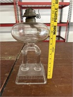 Vintage Two-Post Glass Kerosene Lamp 14"