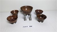 WOOD AND PEWTER SALAD SET WITH ONEIDA HEIRLOOM PEW