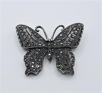 Vintage Sterling Silver Marcasite Butterfly Brooch