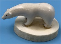 Vintage ivory bear on a moose antler base