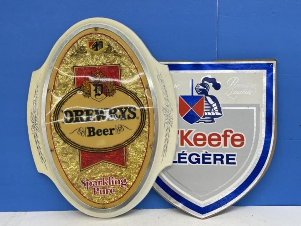 2 Beer Signs - Plastic Drewrys Beer and