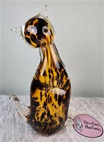 Amber Colored Spotted Glass Cat