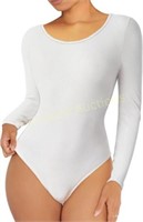 LILYSUM Women's Long Sleeve Bodysuit  White L