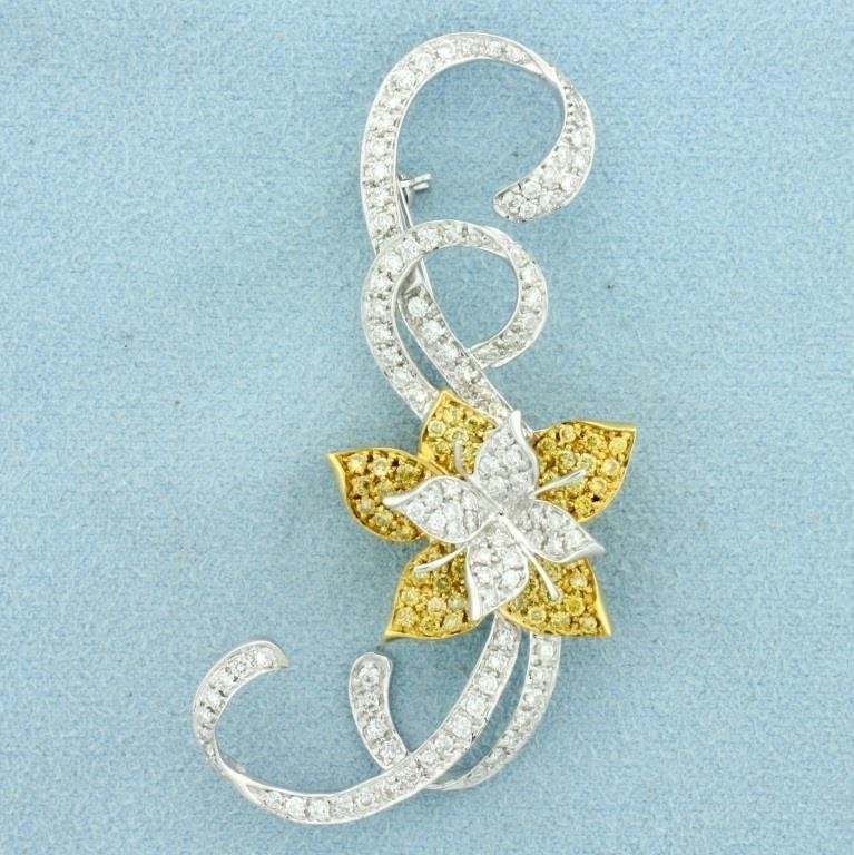 2ct TW Yellow and White Diamond Flower Pin in 18K