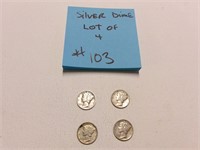 LOT OF 4 SILVER MERCURY DIMES