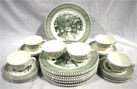 Green/White "Country Life" Dishes - 28pcs