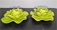 2 Piece Lotus Candle Holders, Chartreuse