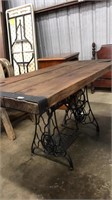 ANTIQUE FARMHOUSE DINING TABLE W/ SINGER SEWING