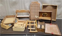 Lot of Wood Shelves, Crates, Trays & More