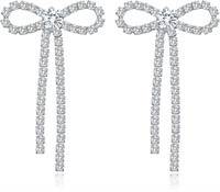 Crystal Bow Earrings  Silver  Bridal