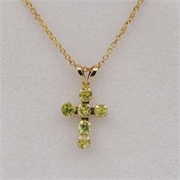 10KT. YELLOW GOLD GENUINE PERIDOT CROSS PENDANT,