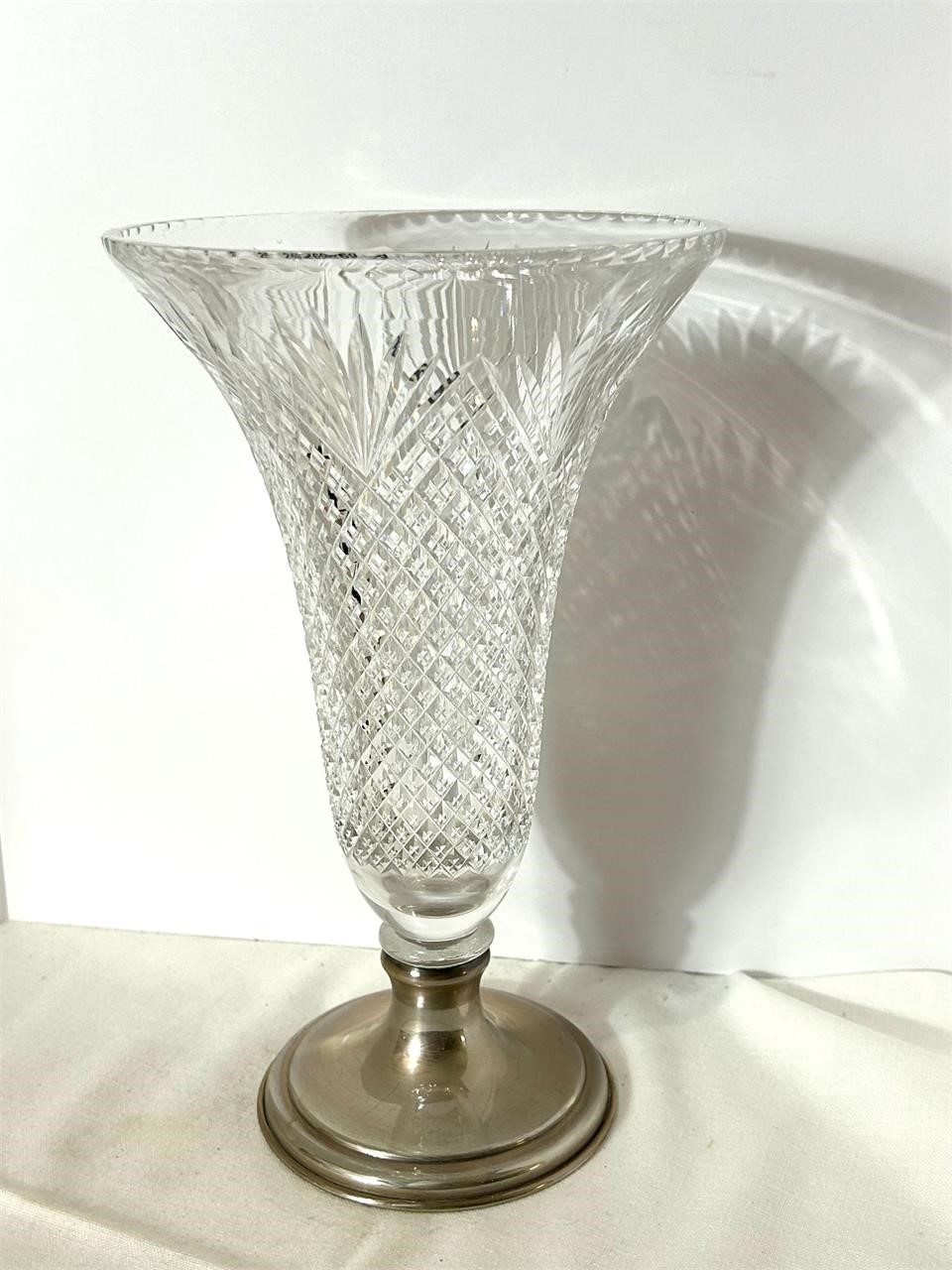 Sterling Silver Base  Hawkes Crystal Trumpet Vase