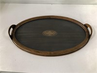 ANTIQUE WOOD TRAY WITH GLASS TOP