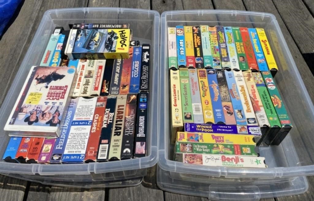 VHS in Totes w/ Lids