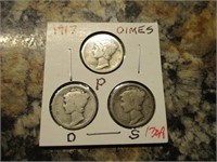 (3) 1917 Mercury Dimes