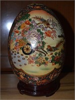 Satsuma Porcelain Decorative Egg & Stand 8"