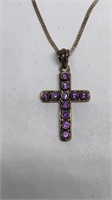 Amethyst and Sterling cross necklace marked 925