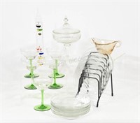 Green Stemware Glasses, Pedestal Container,