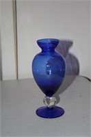 Cobalt blue glass vase, 6" tall