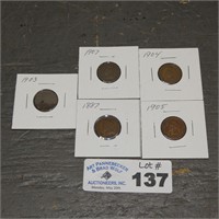 (5) Indian Head Cents / Pennies