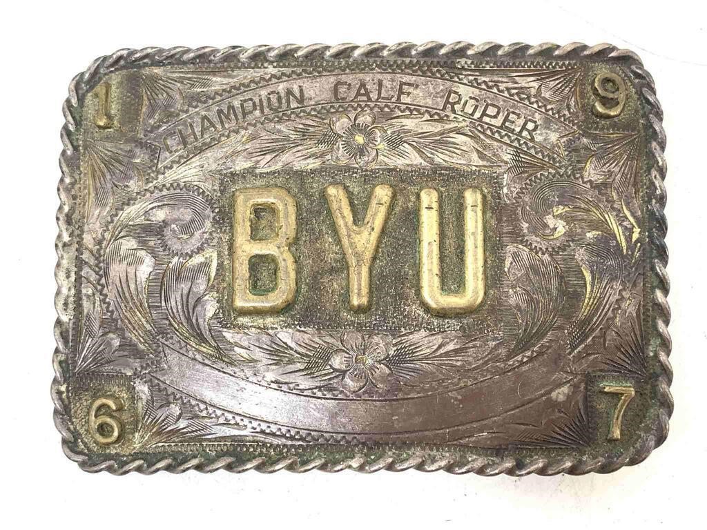 1967 BYU Champion Calf Roper Trophy Buckle