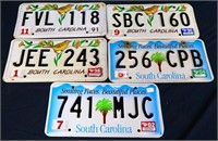 Lot of 5 South Carolina license plates