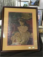 framed, repaired print of girl