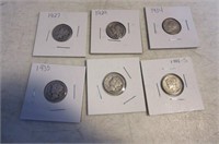 SIX Silver Mercury Dimes Coins