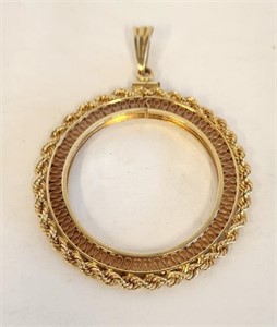 14K Gold Ring Pendant for a 34mm Coin 13 Grams