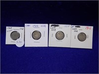 4 Canadian .10$- 1913, 1918,1919 & 1968
