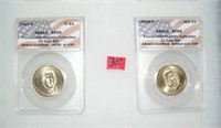 Pair of graded uncirculated Golden Dollar Preseden