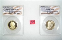 Pair of graded uncirculated Golden Dollar Preseden