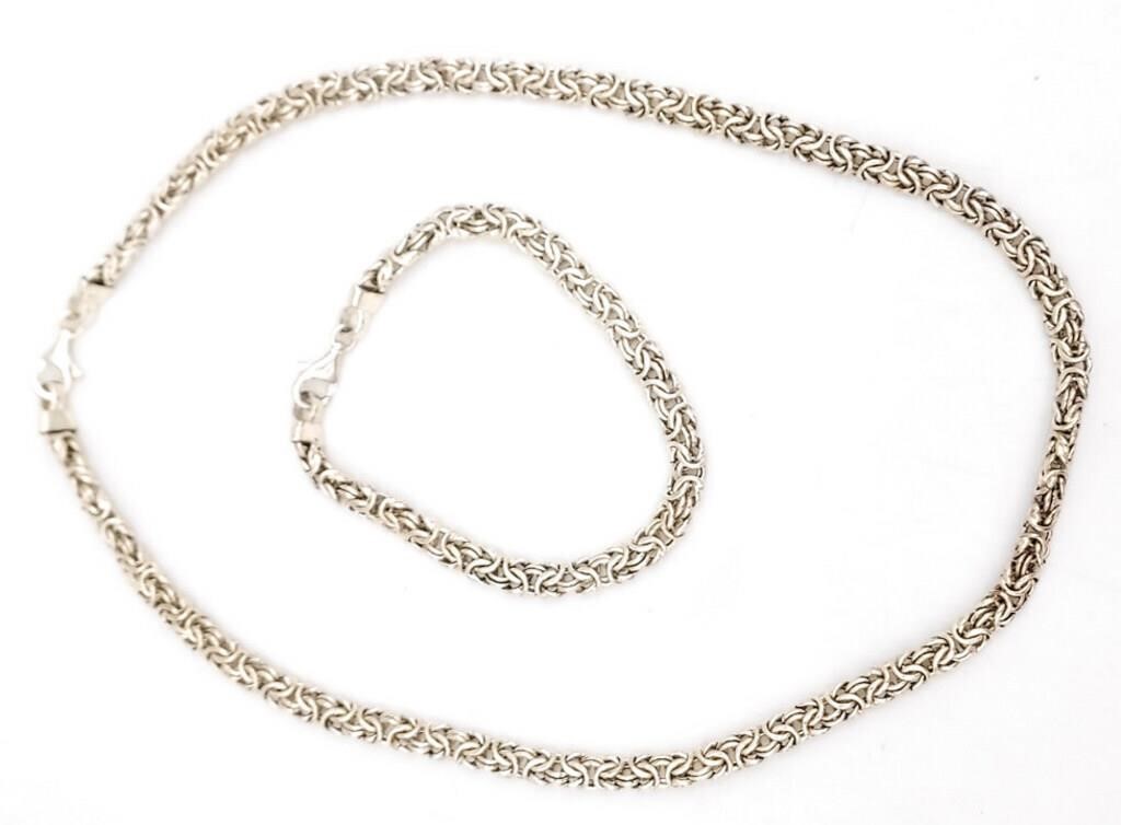 (WX) Sterling Silver Chain Necklace & Bracelet set