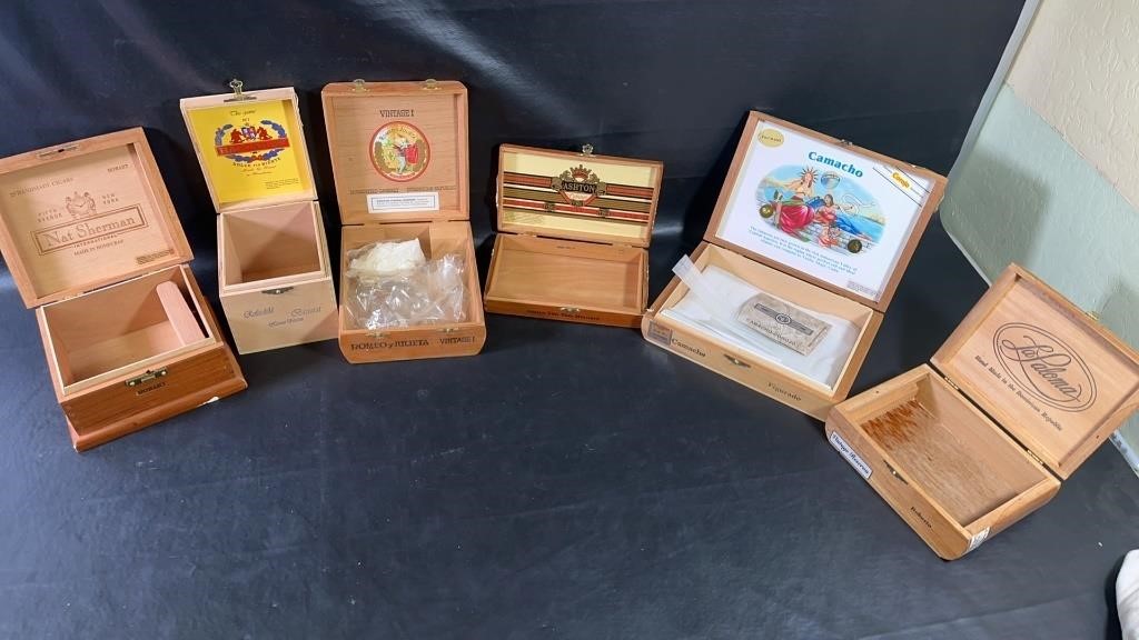 Six wood handcrafted cigar boxes