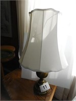 Pair of brass based table lamps, 30" tall, with