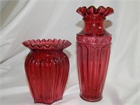 Fenton Arched Column & Ribbed Vases Cranberry