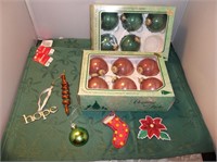 NWT Green Placemats, Glass Ornaments, Holiday Pins
