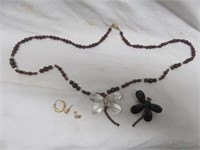 14K GOLD SCRAP PIECES AND ROUND BEAD GARNET AND