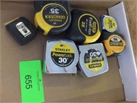 (6) Stanley Tape Measures - 10' - 35', (1) Dewalt