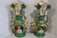 2 PAINTED SILGOUETTE VASES