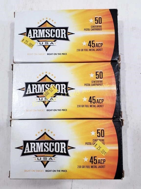 (3) Armscor 45 ACP 230 GR Pistol Cartridges