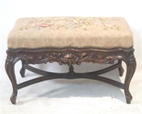 Ornate Antique French carved needlepoint bench