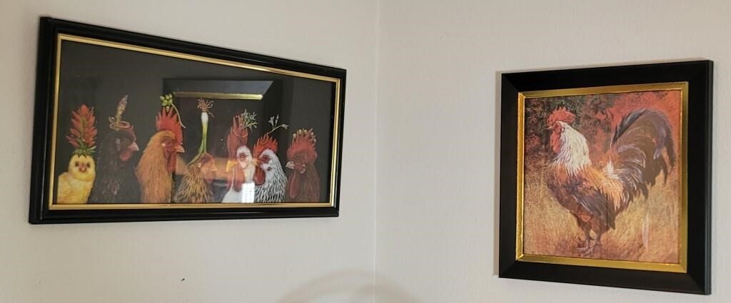 (2) Framed Rooster Prints