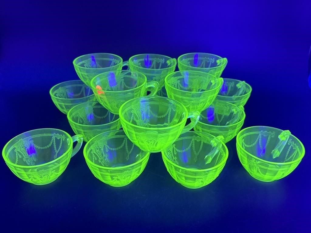 16 URANIUM GLASS CAMEO BALLERINA GIRL CUPS