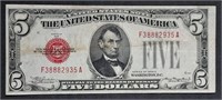 1928-C  $5 FRN Red Seal   VF-30 stain