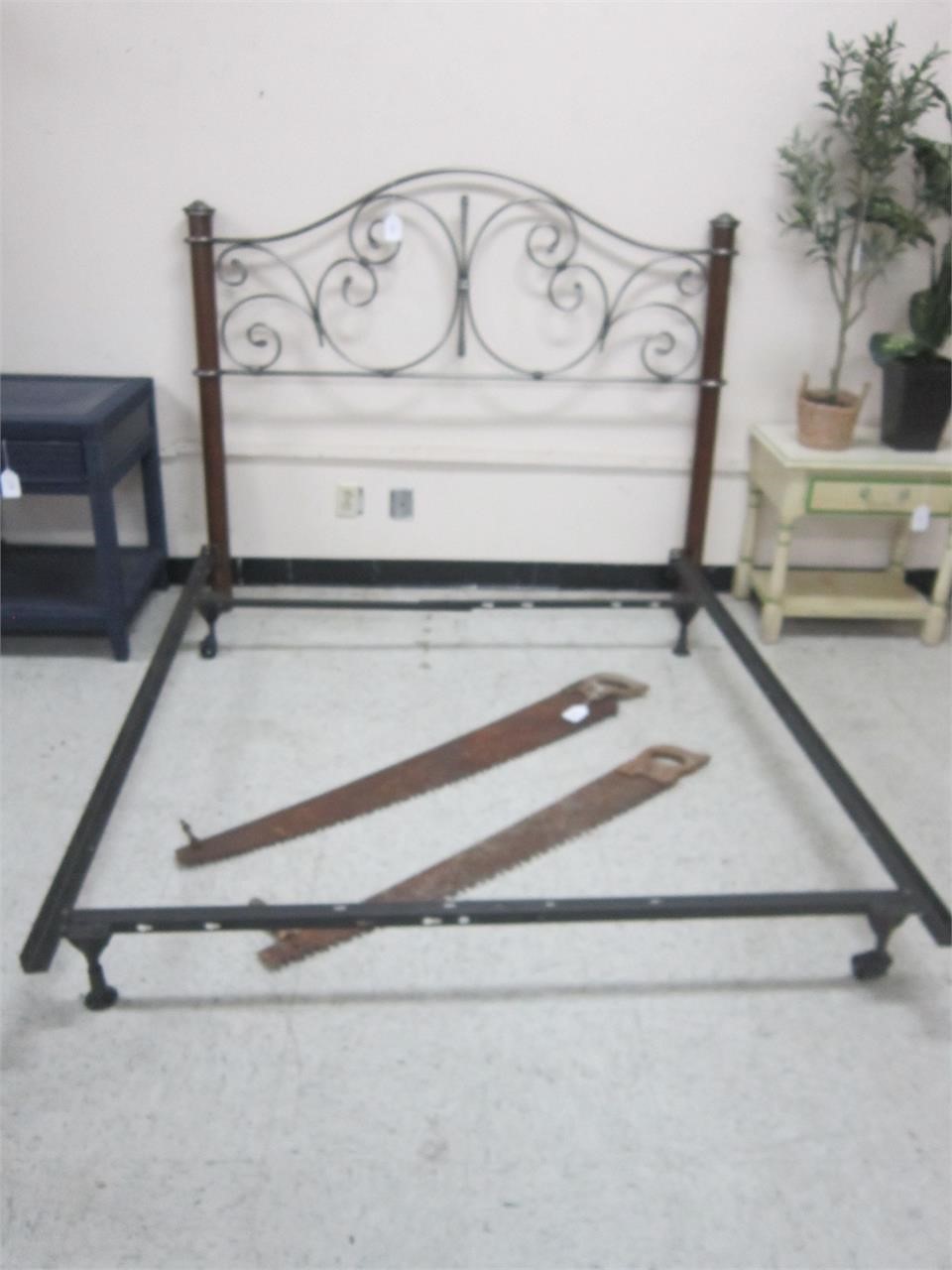 METAL QUEEN SIZE HEADBOARD AND FRAME