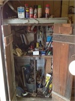 CONTENTS OF CABINET, TOOLS, HARDWARE, SLEDGE