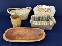 Mixed Lot Of Various Baskets And Wooden Platter