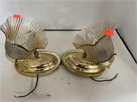 2 Wall Sconces Iridescent Amber Globes