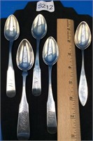 Five Antique Coin Silver Teaspoons